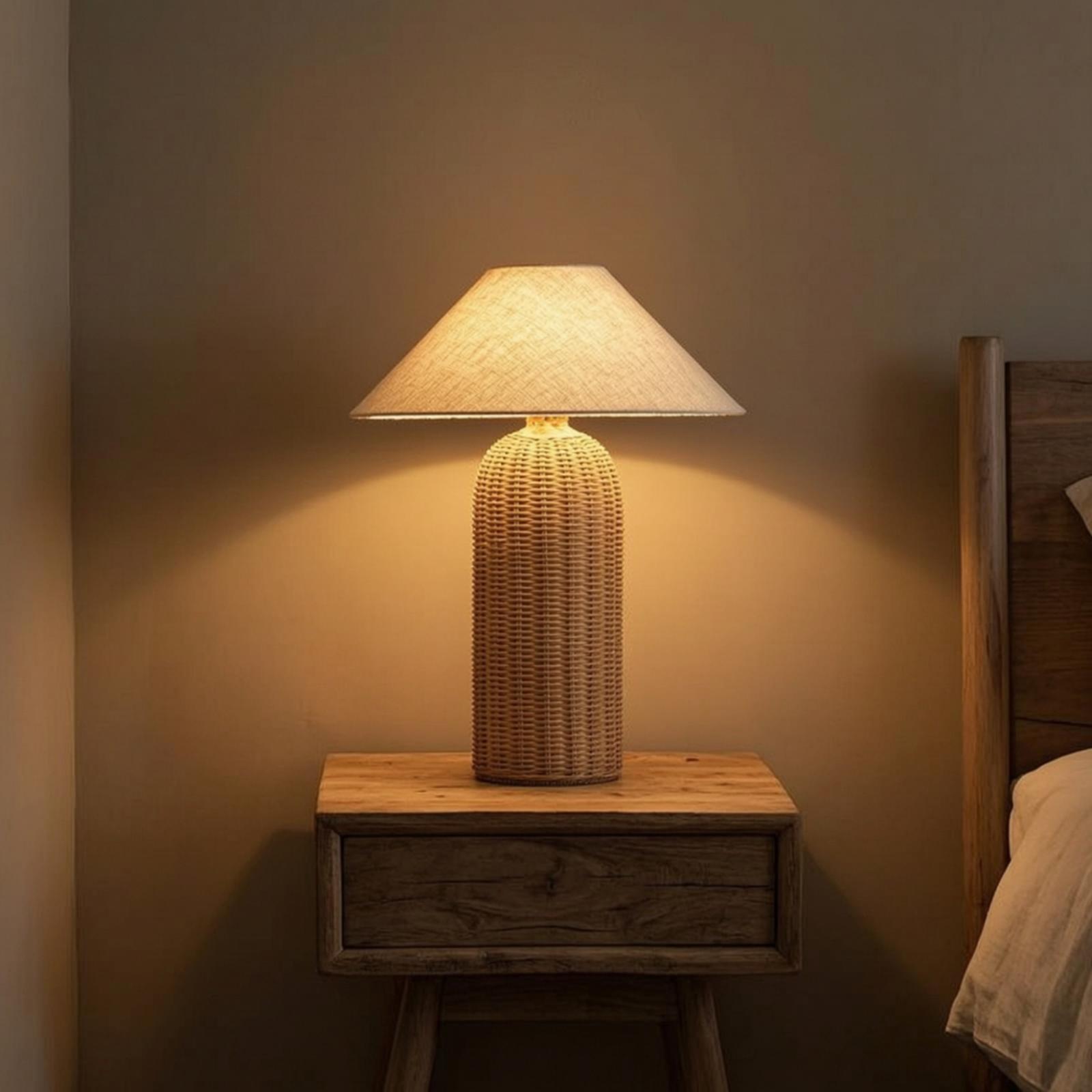 Bedside Lamp Rattan Base Fabri - đánh giá và giá Bedroom Furniture