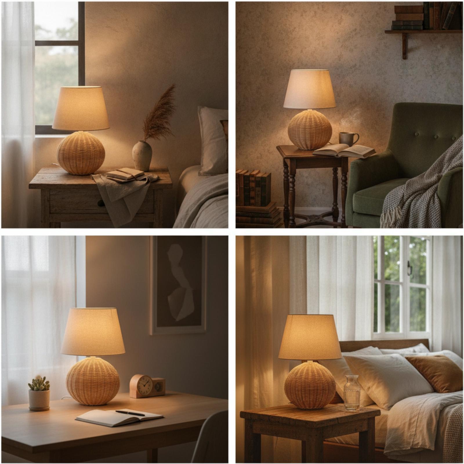 Bedside Lamp Rattan Base Fabri - đánh giá và giá Bedroom Furniture