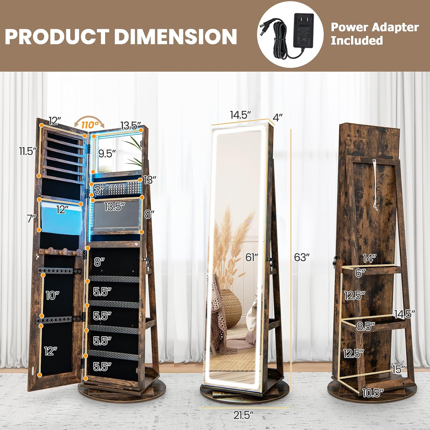 Swivel LED Mirror Jewelry Armo - đánh giá và giá Full Length Mirror Jewelry Armoire