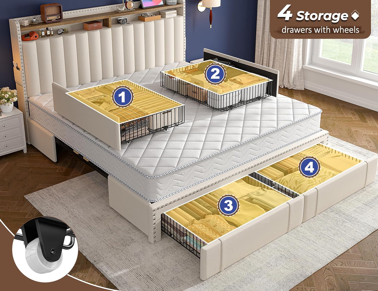 King Size Bed Frame with 4 Sto - đánh giá và giá King Size Bed Frame With Storage Drawers